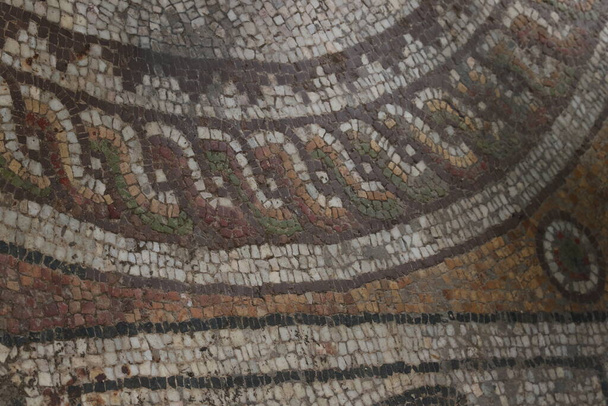 Mosaic floor. Roman mosaic located in archaeological site in The Bishop's Basilica of Philippopolis, the city of Plovdiv, Bulgaria. Roman mosaic in the oldest city in Europe - Photo, Image