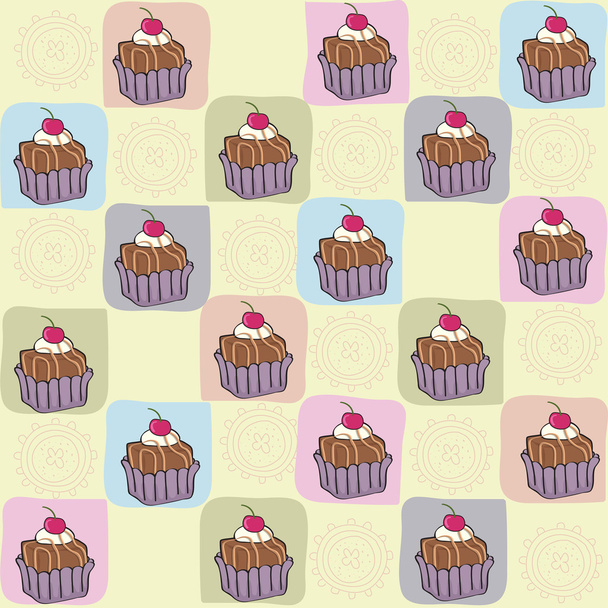Childish seamless pattern with cupcakes - Διάνυσμα, εικόνα