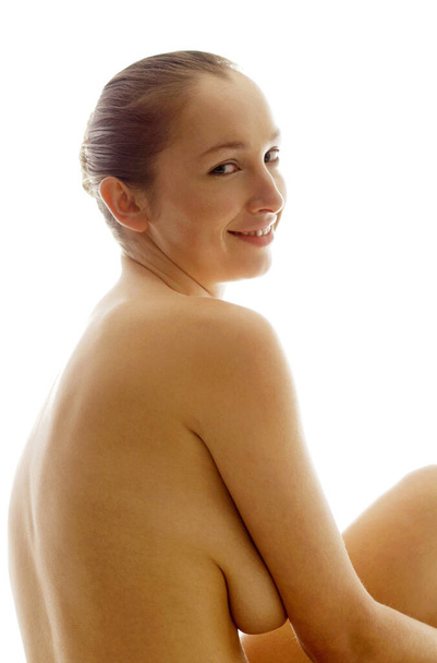 Nude woman smiling, close up view - Fotografie, Obrázek