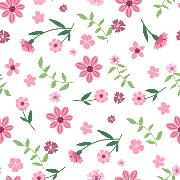 Pattern of flowers, buds and leaves.  wildflowers. for printing on fabric, wrapping paper, paper cups. template for cards, invitations - Vecteur, image