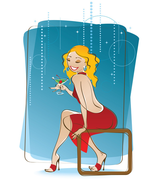 σέξι ξανθιά κοπέλα χαλαρώνετε με ένα ποτό - Διάνυσμα, εικόνα
