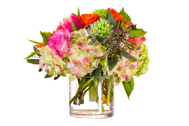 Multicolored arrangement of flowers isolated on a white background - Photo, Image