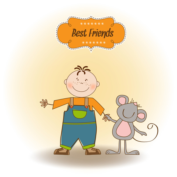 Little boy with best friends - Vector, Image