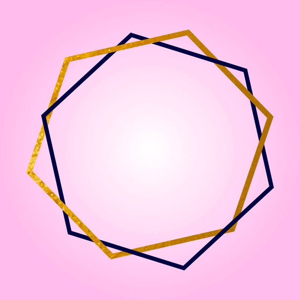 geometrická ilustrace s modrými a zlatými šestiúhelníky. rámec pro blahopřání. Moderní design pro obaly, papír, tkaniny. tisk oblečení - Vektor, obrázek