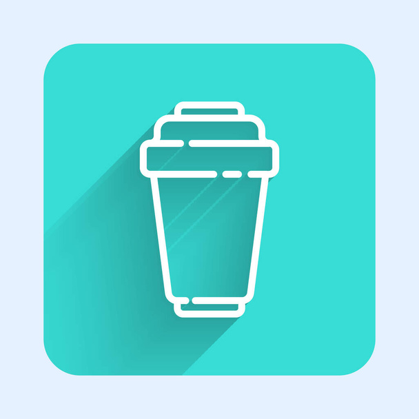 White line Water filter cartridge icon isolated with long shadow. Green square button. Vector Illustration. - Wektor, obraz