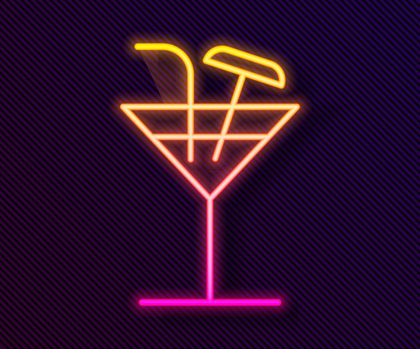 Glowing neon line Cocktail icon isolated on black background.  Vector Illustration. - Вектор, зображення
