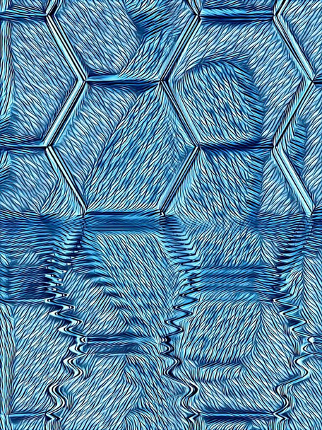 gedetailleerde ingewikkelde patronen en ontwerpen op basis van zeshoekig mozaïek met rimpeleffect van waterreflecties extra bokeh kleurrijke lagen - Foto, afbeelding