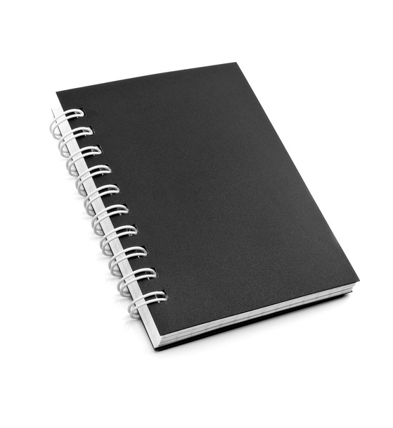Black notebook isolated on white background. - Foto, imagen