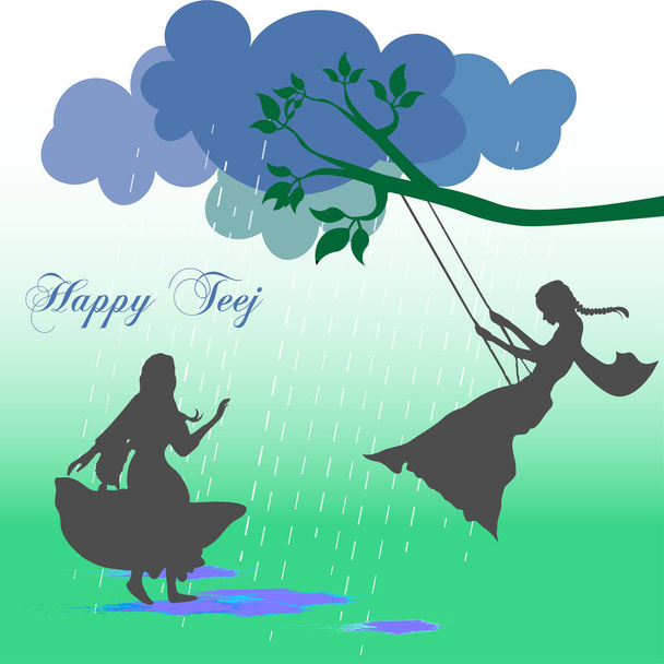Vector Illustration of background for the occasion of religious festival Teej. woman swing, worship of lord shiva a festival celebrated in India - Vector, Image