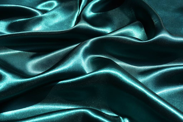 Smaragd gewellte Seide Hintergrund Textur - Foto, Bild