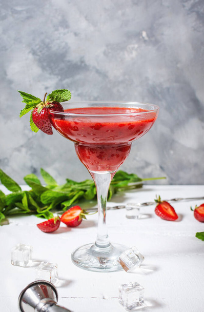Homemade Red Frozen Strawberry Margarita in a Glass. - Photo, Image