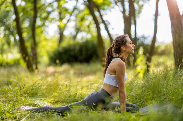 Fit young woman exercising in nature - Φωτογραφία, εικόνα