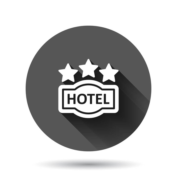 Hotel 3 stars sign icon in flat style. Inn vector illustration on black round background with long shadow effect. Hostel room information circle button business concept. - Vector, Image