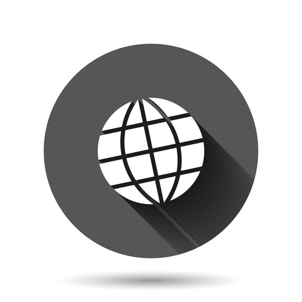 Earth planet icon in flat style. Globe geographic vector illustration on black round background with long shadow effect. Global communication circle button business concept. - Vector, Image