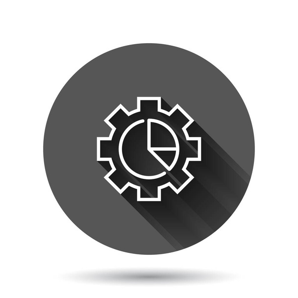 Workflow chart icon in flat style. Gear with diagram vector illustration on black round background with long shadow effect. Process organization circle button business concept. - Vector, Image