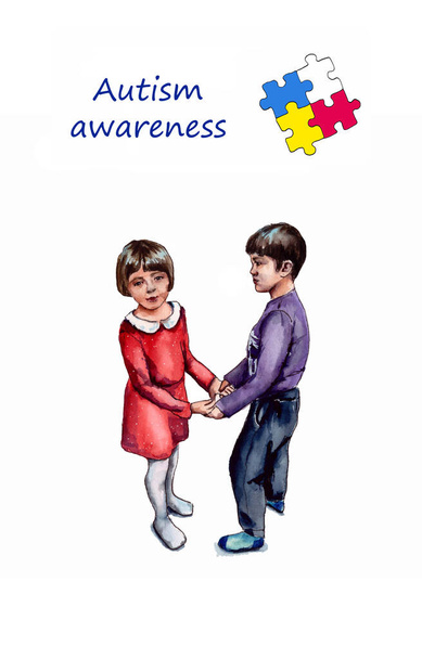 Иллюстрация детского аутизма символизирует занятия учителя с детьми с синдромом аутизма. изолированные на белом фоне - Фото, изображение