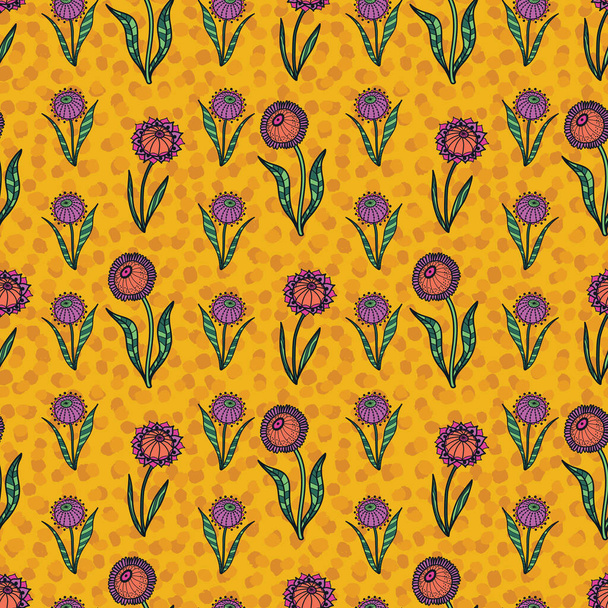 Retro 60s floral. Vector repeat pattern. Great for home decor, wrapping, fashion, scrapbooking, wallpaper, gift, kids, apparel. - ベクター画像