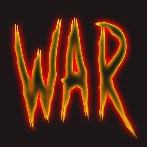 The isolated word "WAR". Fiery yellow-red letters on a black background. Written with a brush. - Foto, Imagem