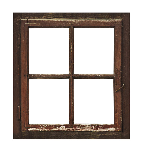 Vintage brązowe okno drewniane na białym tle - Zdjęcie, obraz