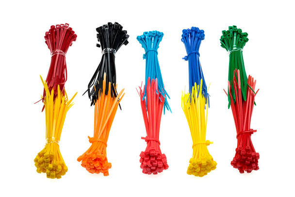 View of plastic cables tie isolated on white background - Foto, immagini