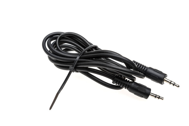 black mini jack cable isolated on a background - Photo, Image