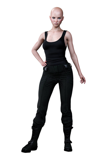 Caucasian Urban Fantasy Woman with Guns on Isolated White Background, 3D Rendering 3D illustration - Photo, Image