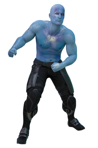 Scifi Alien Man με μπλε δέρμα, 3D Εικονογράφηση, 3D απόδοση - Φωτογραφία, εικόνα