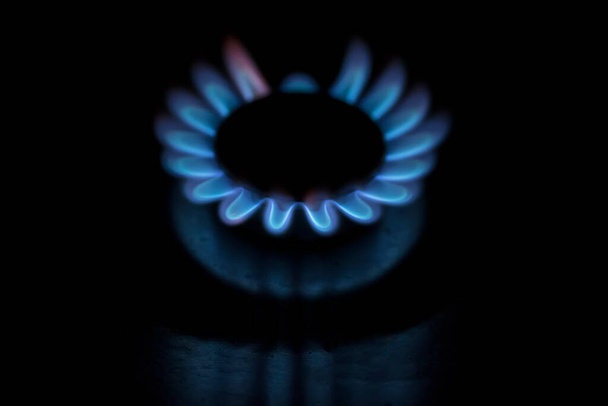 quemador de gas azul sobre fondo oscuro - Foto, Imagen