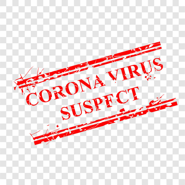 Simple Vector, Scratch Rectangle Red Rubber Stempel, Corona Virus Verdächtig bei transparentem Hintergrund - Vektor, Bild