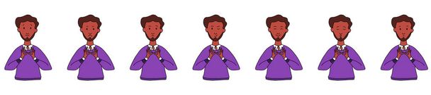 Different emotions and facial expressions. A ethnicity man Dark skin with a beard practices yoga and meditation. Vector illustration flat design. Cartoon. - Vector, Image