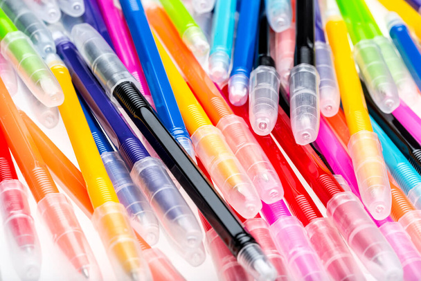 close up of various colorful markers on white background  - Φωτογραφία, εικόνα