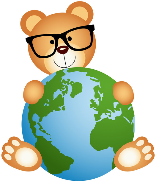 Teddy Bear with Globe - Vector, Image