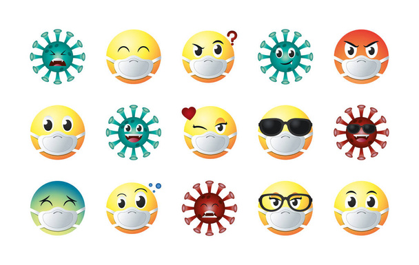 emojis με μάσκες κλίση στυλ εικονίδιο σύνολο διανυσματικό σχεδιασμό - Διάνυσμα, εικόνα