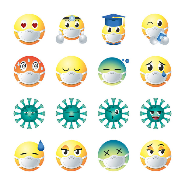 emojis avec masques style dégradé icône set vectoriel design - Vecteur, image