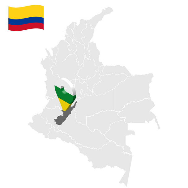 Localização de Huila no mapa Colômbia. 3d Huila sinal de localização. Bandeira de Huila. Mapa de qualidade com regiões da Colômbia para o seu design web site, logotipo, aplicativo, UI. Vetor de estoque. EPS10
. - Vetor, Imagem
