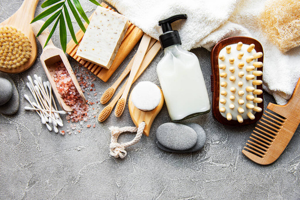 Zero waste natural cosmetics products on concrete background. Flat lay.  - Fotoğraf, Görsel