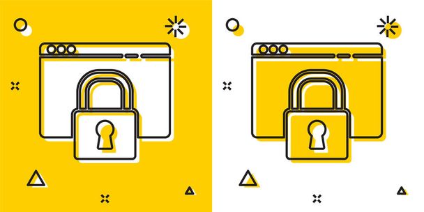 Černá Zabezpečte své stránky pomocí HTTPS, SSL ikona izolované na žlutém a bílém pozadí. Internetový komunikační protokol. Náhodné dynamické tvary. Vektorová ilustrace. - Vektor, obrázek