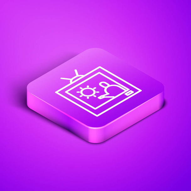 Isometric line Weather forecast icon isolated on purple background. Purple square button. Vector Illustration. - Vector, Image