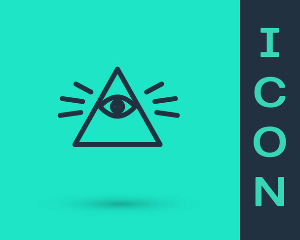 Black line Masons symbol All-seeing eye of God icon isolated on green background. The eye of Providence in the triangle.  Vector Illustration. - Vector, Image