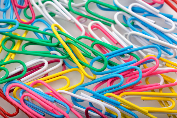 colorful paper clips on white background - Photo, Image
