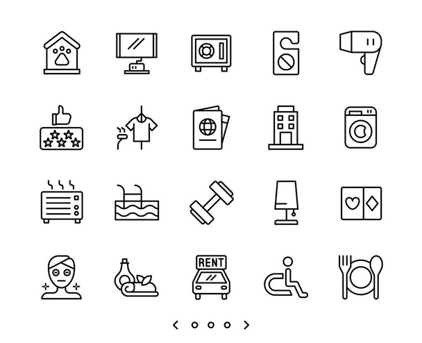 hotel facility and service line icons set vector - Vector, Image