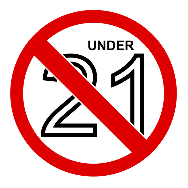 tiltott jel, 21 év alatt nem megengedett - Vektor, kép