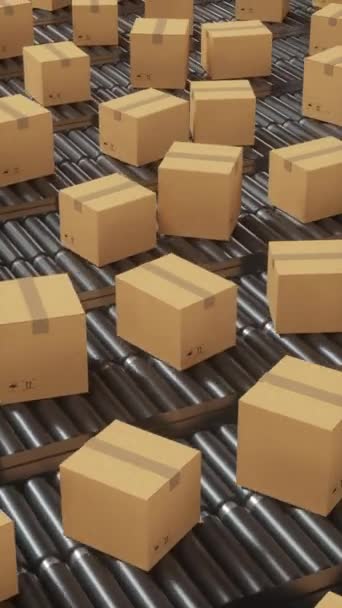 Перевезення контейнерної коробки на конвеєрній стрічці, 3d рендеринг
 - Кадри, відео