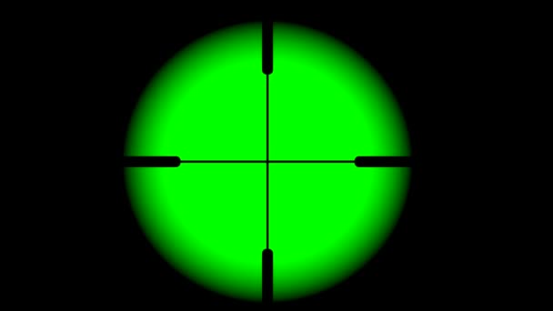 Het optische vizier van het geweer is geïsoleerd op een groene achtergrond. Jacht uitzicht van een eerste persoon gezicht op chroom sleutel. - Video