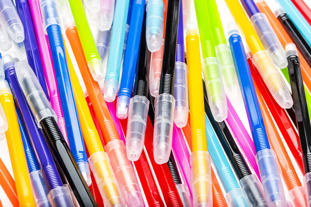 set of different colored pens on white background - Fotoğraf, Görsel