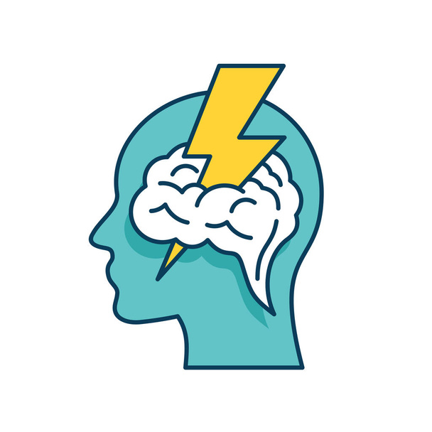 Εγκεφαλική καταιγίδα ανθρώπινο κεφάλι με κεραυνό - Διάνυσμα, εικόνα