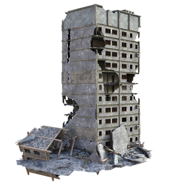 3D Renderelt romos modern épület elszigetelt fehér háttér - 3D illusztráció - Fotó, kép