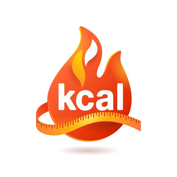 икона ккал - килокалорийная эмблема с огнем и лентой
 - Вектор,изображение