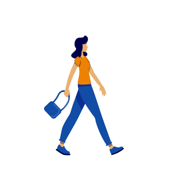 Casual fashion flat color vector faceless character. Woman walk in simple elegant outfit. Businesswoman go to work. Normcore isolated cartoon illustration for web graphic design and animation - Vettoriali, immagini