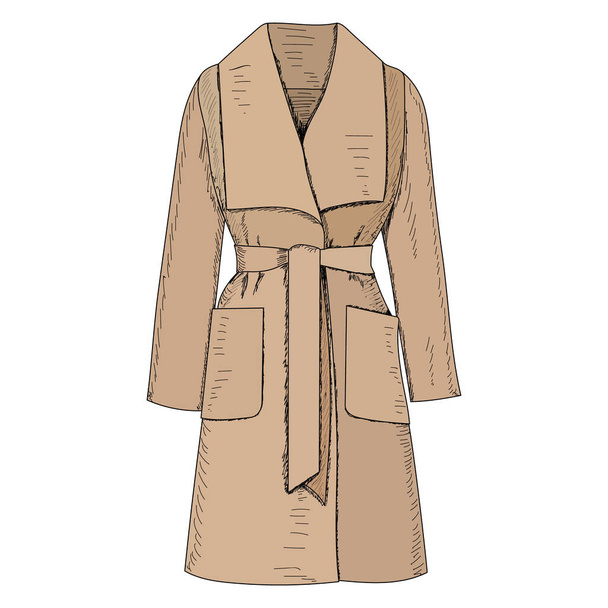 női divatos kabát, ősz, barna - Vektor, kép